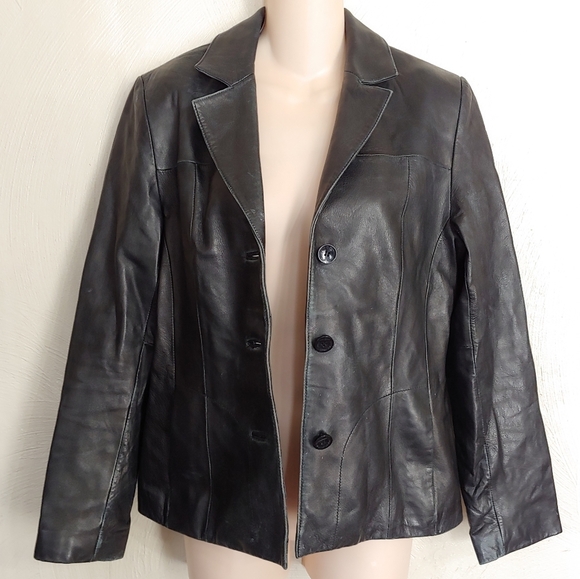 Wilsons Leather Pelle Studio Black Button Front Leather Jacket Size Women's Smal - Picture 2 of 16